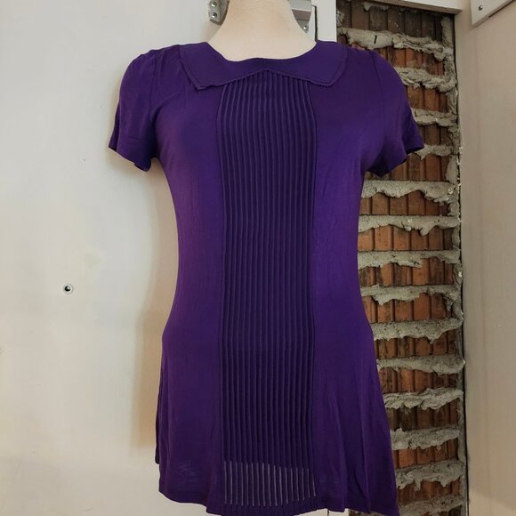 Ted Baker Purple Pleated Top Keyhold Button Size 3 M Medium - Picture 2 of 7